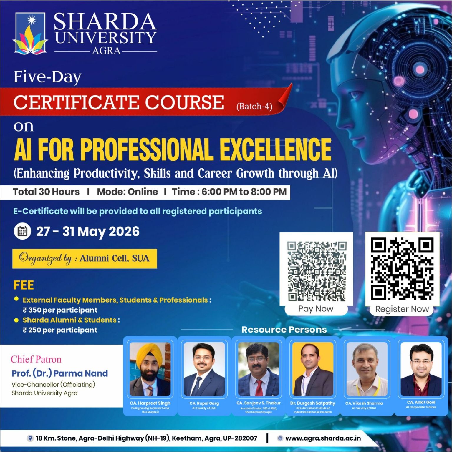 5-Day Certificate Course on AI for Professional Excellence - Sharda University Agra