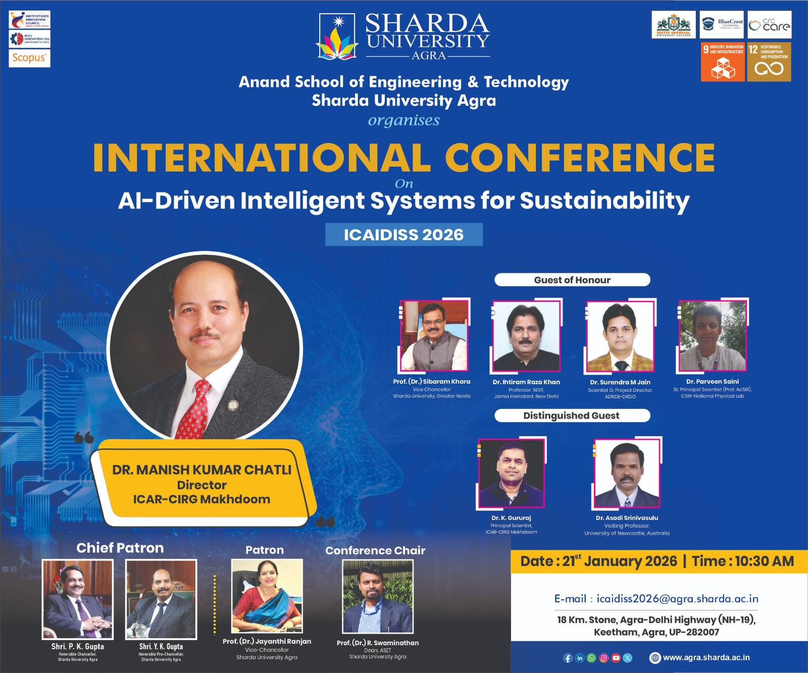 AI-Driven Intelligent Systems for Sustainability (ICAIDISS-2026) - Sharda University Agra