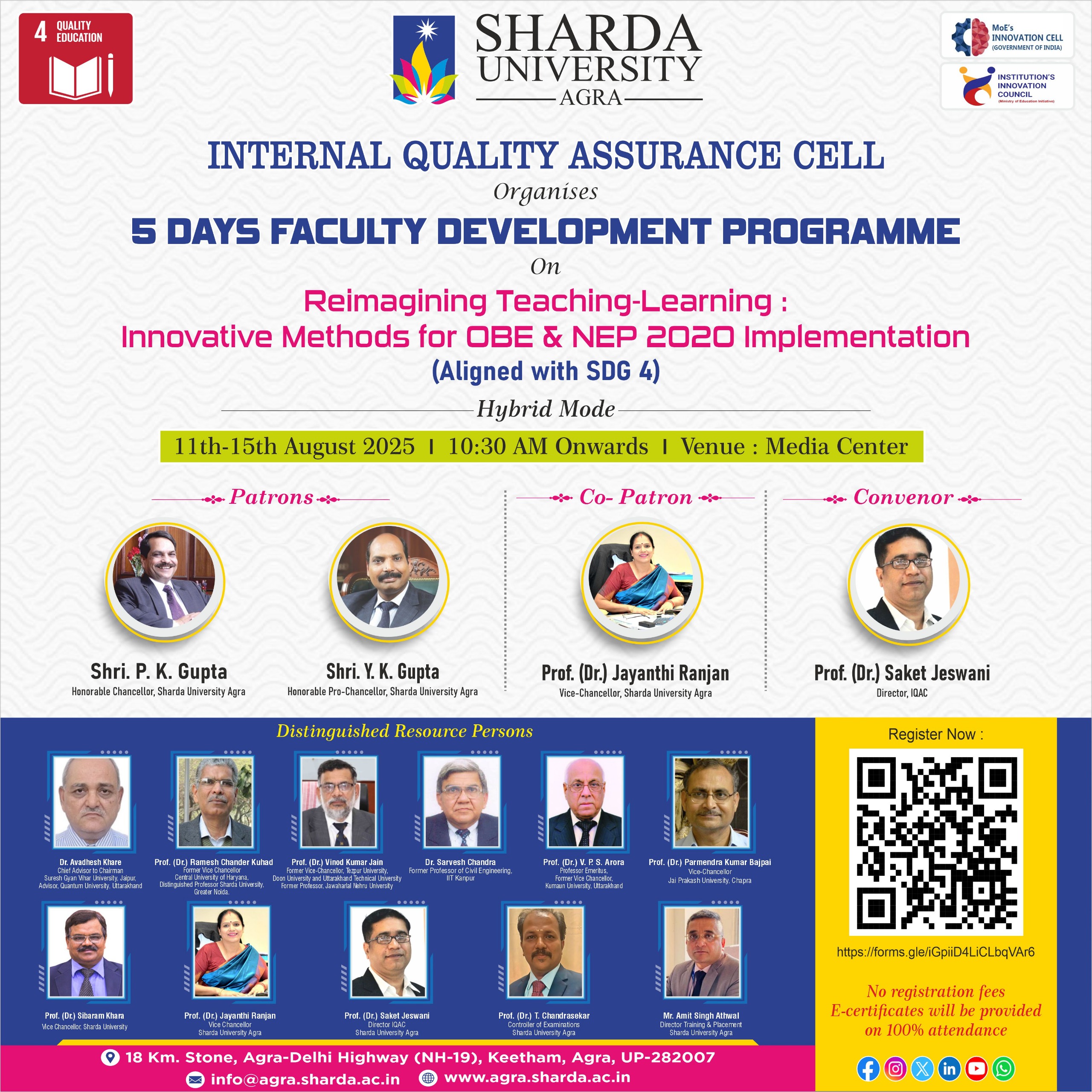 5-Day Faculty Development Programme (FDP) - Sharda University Agra