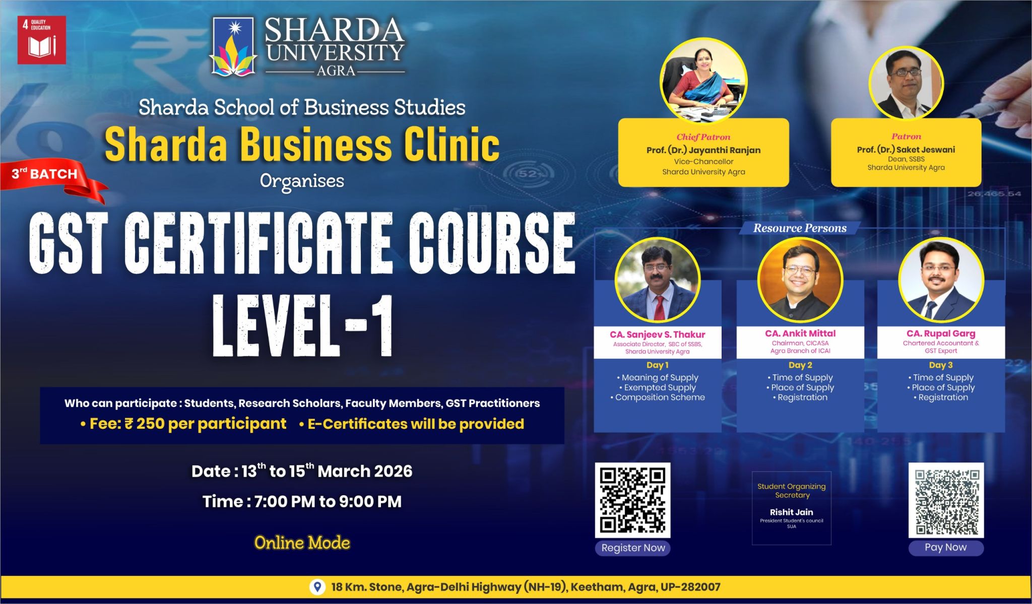 GST Certificate Course (Level-1) Third Batch - Sharda University Agra