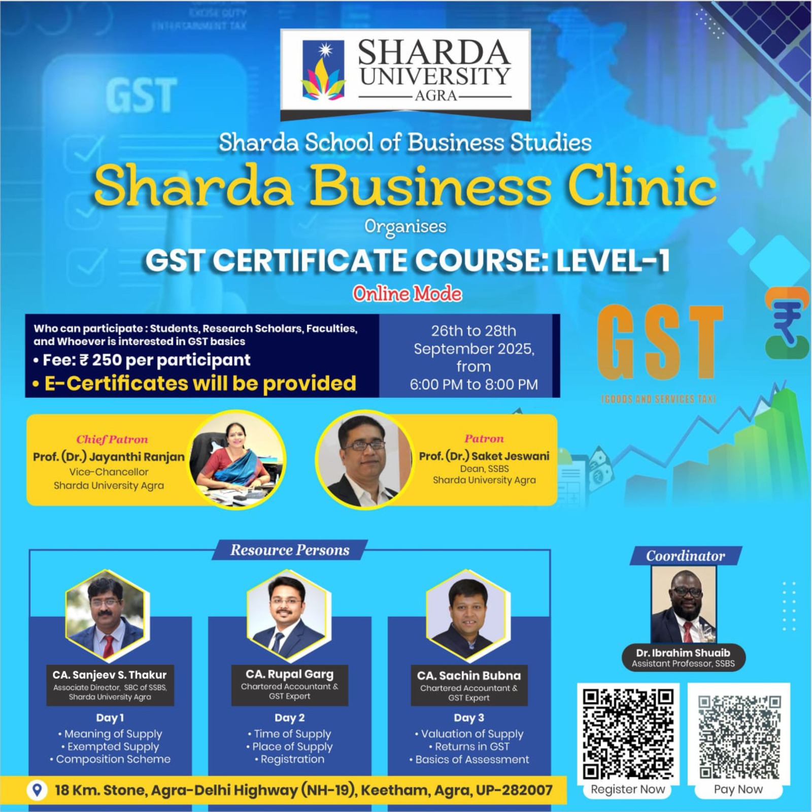 GST Certificate Course: Level-1 (Online) - Sharda University Agra