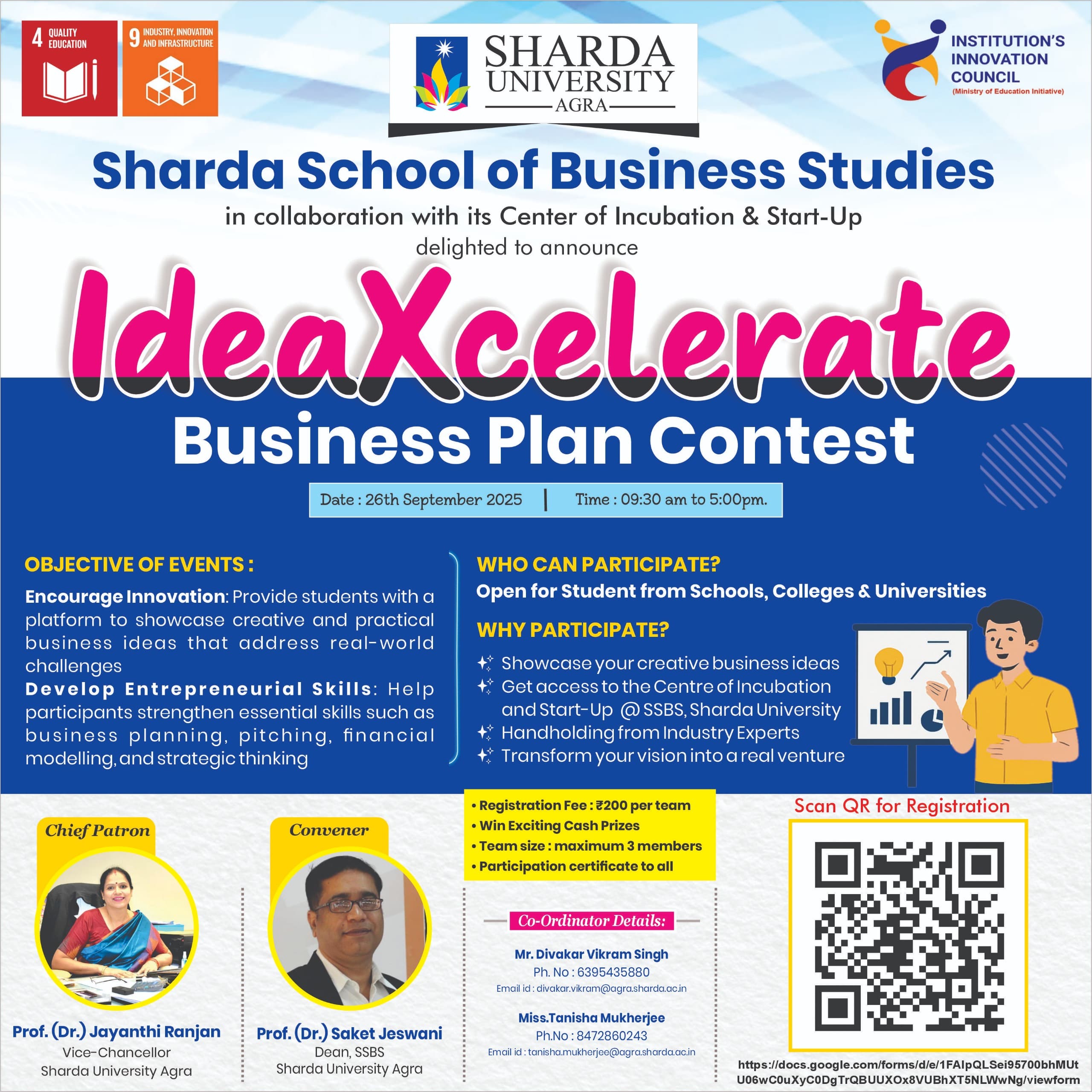 IdeaXcelerate 2025: Business Plan Contest By SSBS - Sharda University Agra