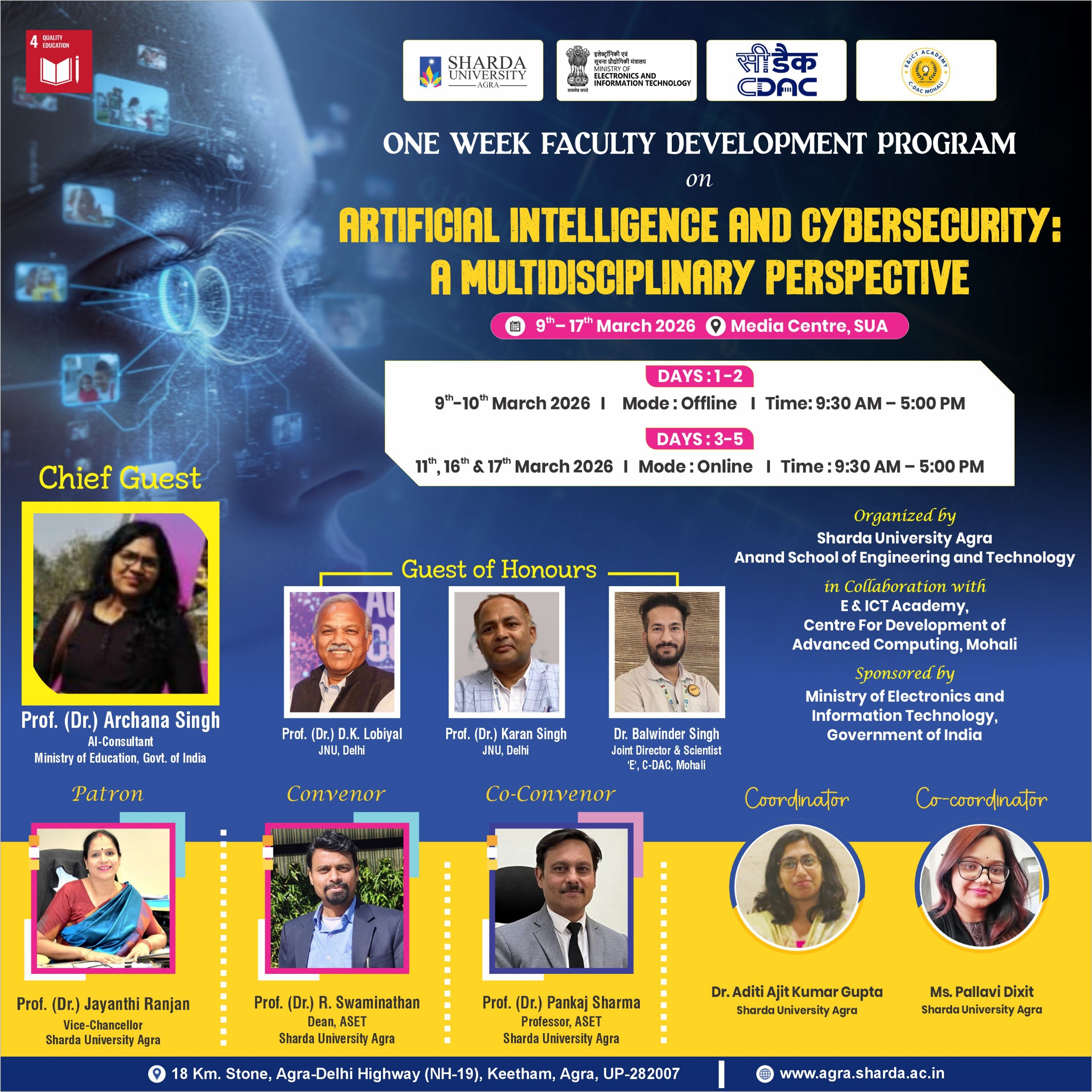 One-Week Faculty Development Program on AI and Cybersecurity - Sharda University Agra