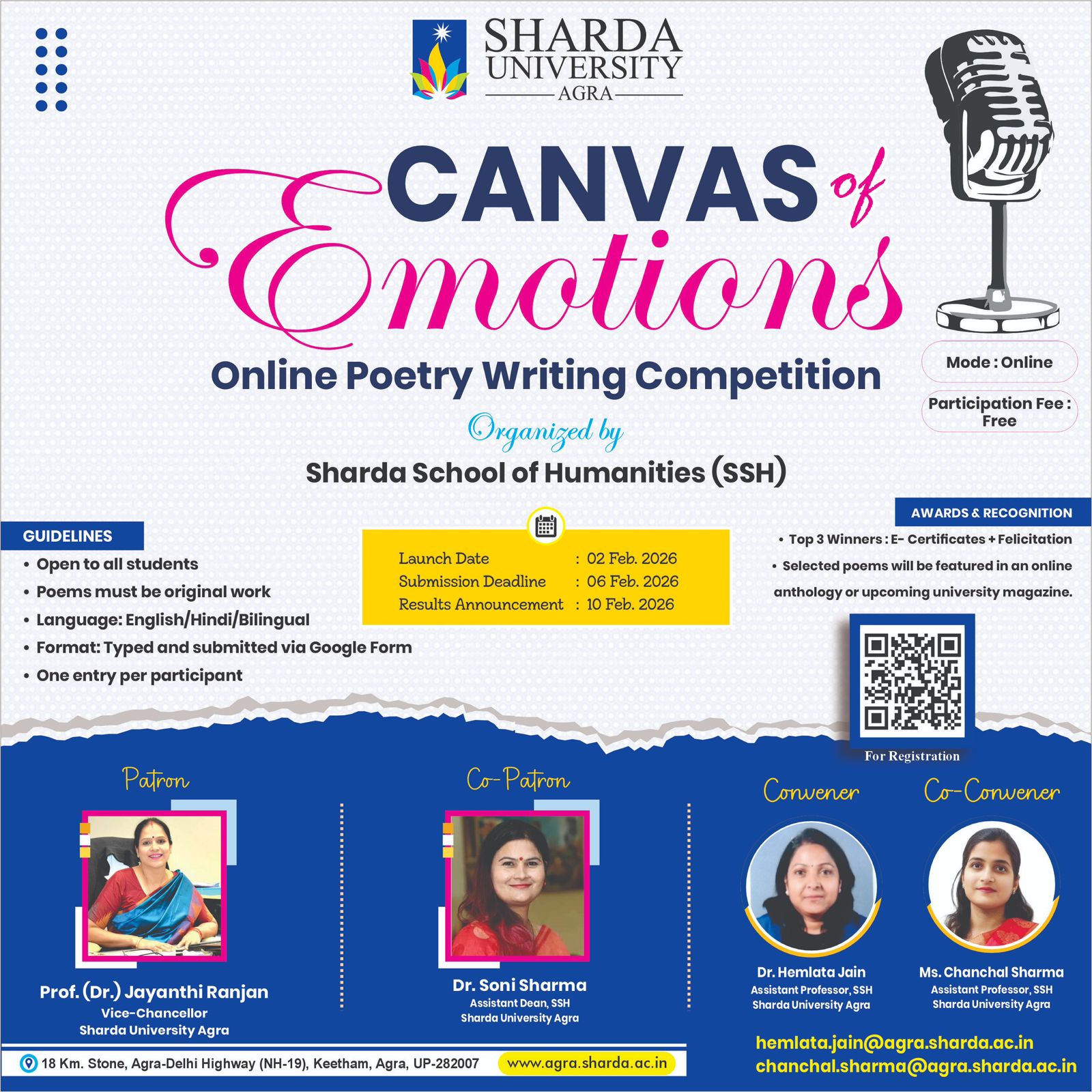 Online Poetry Writing Competition &ndash; &ldquo;Canvas of Emotions&rdquo; - Sharda University Agra